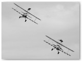 Two biplanes with wing walkers in flight